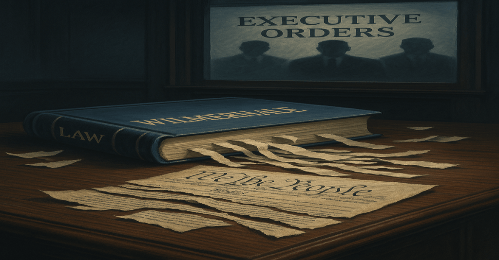 Law book with shreaded declaration of independence